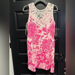 Lilly Pulitzer nala soft shift Pink Floral Lace Mini Dress pink Euc